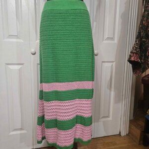 Knit/Crochet Green Pink Skirt Scoop Medium 8/10 Y2K Grandmacore Boho